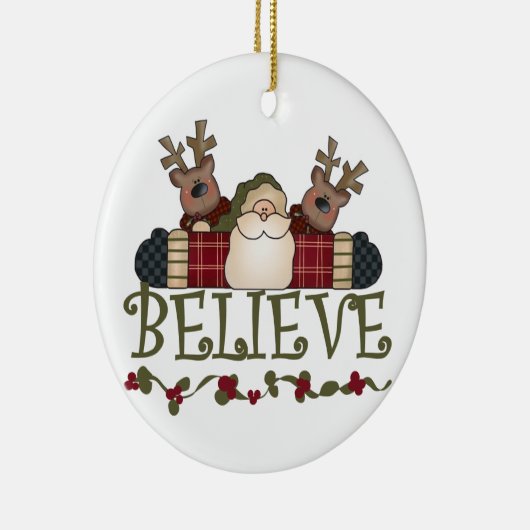 サンタおよびトナカイは記念品のオーナメントを信じます セラミックオーナメント (右)