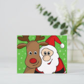 サンタおよびルドルフのsefie シーズンポストカード (スタンド正面)