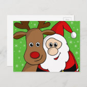 サンタおよびルドルフのsefie シーズンポストカード (正面/裏面)