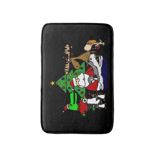 サンタおよび友人とのおもしろいなクリスマスの芸術 バスマット (正面縦)