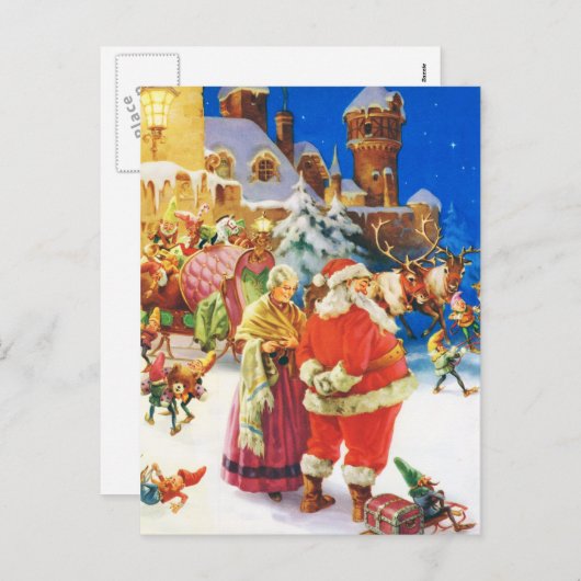 サンタおよび夫人クロース、クリスマスイブ、北極 シーズンポストカード (正面/裏面)