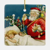 サンタおよび小さい睡眠の女の子のクリスマス セラミックオーナメント (裏面)