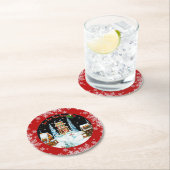 サンタおよび彼のトナカイのコースター ラウンドペーパーコースター (インサイチュ)