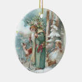 サンタおよび森林動物のヴィンテージのクリスマス セラミックオーナメント (右)