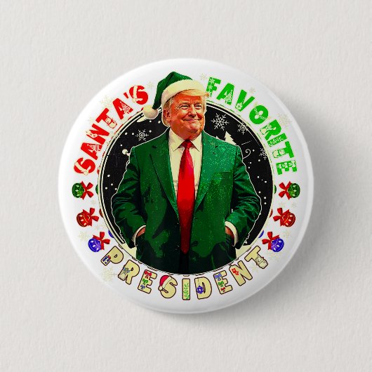 サンタお気に入りののトランプおもしろいクリスマス 缶バッジ (正面)