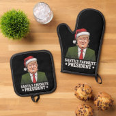 サンタお気に入りののトランプおもしろいクリスマス 鍋つかみ&鍋敷きセット (トップダウン)