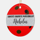 サンタお気に入りののピックレパーソナライズされたバー セラミックオーナメント (左)