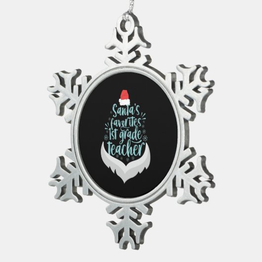 サンタお気に入りのの1年生先生おもしろいクリスマス スノーフレークピューターオーナメント (右)