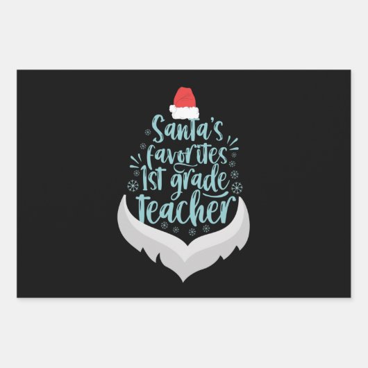 サンタお気に入りのの1年生先生おもしろいクリスマス ラッピングペーパーシート (正面)