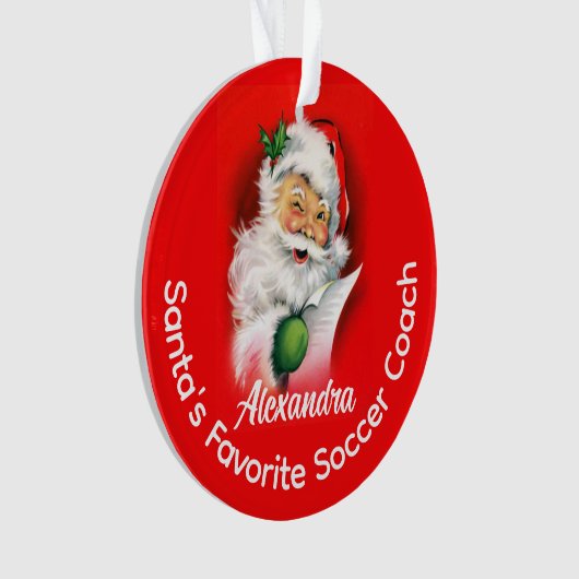 サンタお気に入りのスカスタムパーソナライズされたスポーツコーチ オーナメント (正面)