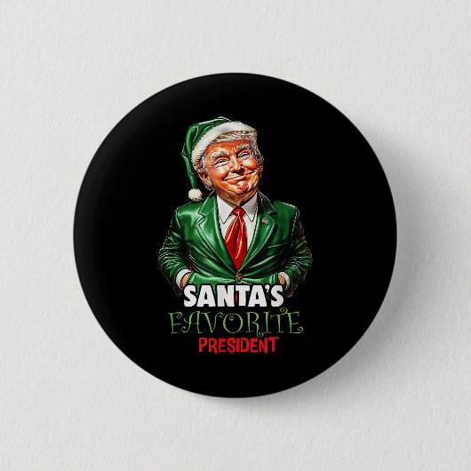 サンタお気に入りのス大統領おもしろいトランプ・クリスマス 缶バッジ (正面)
