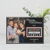 サンタお気に入りのズの家族の写真おもしろいクリスマス シーズンカード (スタンド正面)