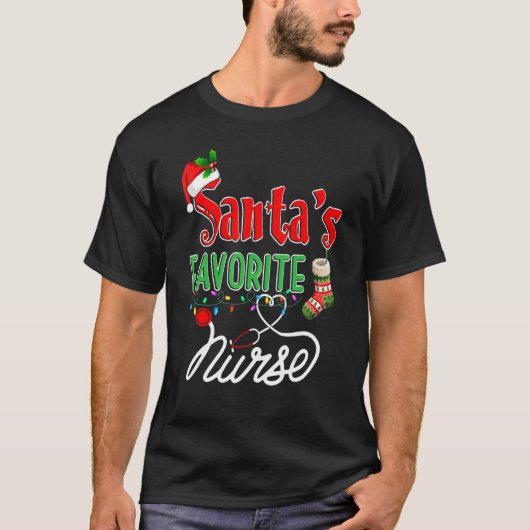 サンタお気に入りのナースクリスマスライトナースクリスマスパジャマ Tシャツ (正面)
