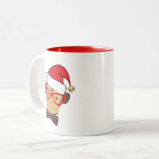 サンタお気に入りのモンクおもしろいリスマグデザイン ツートーンマグカップ (正面左)
