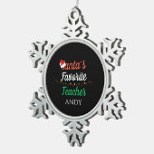 サンタお気に入りの先生メリークリスマス先生 スノーフレークピューターオーナメント (右)