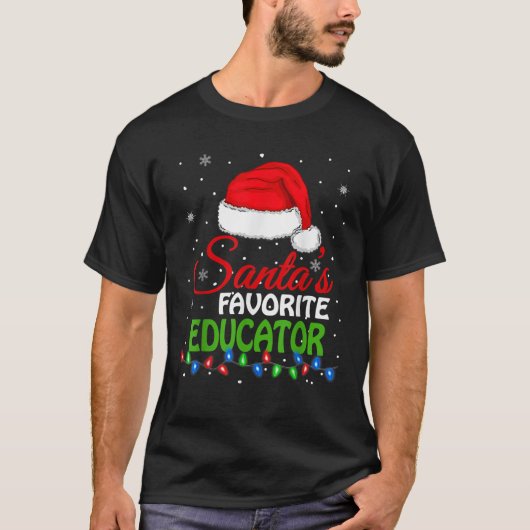 サンタお気に入りの教育者サンタハットライトおもしろいC Tシャツ (正面)