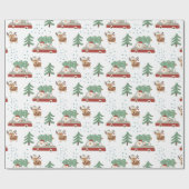 サンタお洒落とトナカイのクリスマス ラッピングペーパー (フラット)