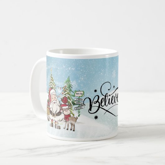 サンタお洒落とトナカイの信じクリスマス コーヒーマグカップ (正面左)