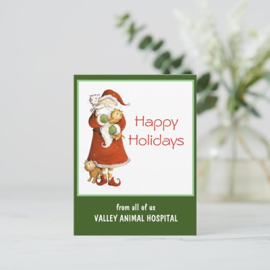 サンタお洒落とネコのカスタマイズ可能な休日 ポストカード (スタンド正面)