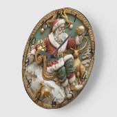 サンタお洒落と鹿のクリスマスシーン ラージ壁時計 (傾斜)
