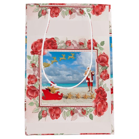 サンタお洒落クロース雪 ミディアムペーパーバッグ (正面)