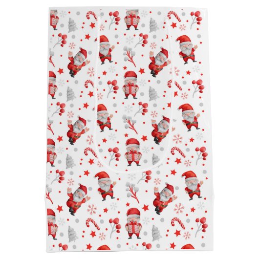 サンタお洒落クロース、キャンディーキャン、木、星W ミディアムペーパーバッグ (裏面)