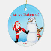 サンタお洒落ズ遊ゴルフ、雪だるまとトナカイ セラミックオーナメント (左)