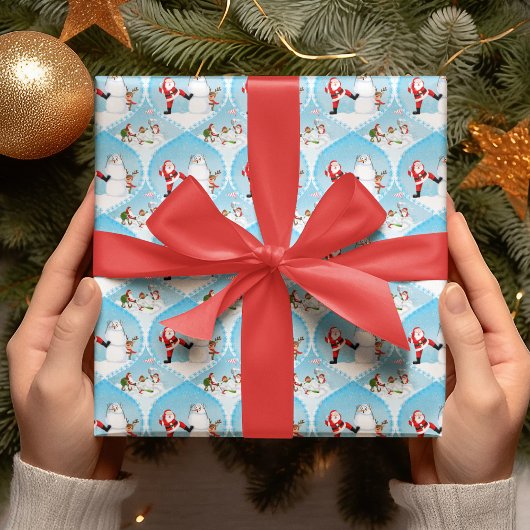 サンタお洒落ズ遊ゴルフ、雪だるまとトナカイ ラッピングペーパー