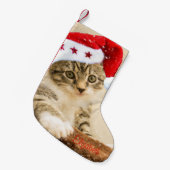 サンタお洒落ハットのかわいい猫 スモールクリスマスストッキング (正面 (吊り時))
