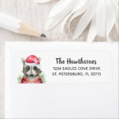 サンタお洒落ハットのクリスマスラクーン ラベル (インサイチュ)