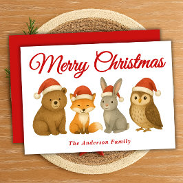 サンタお洒落ハットの森の動物クリスマス シーズンカード