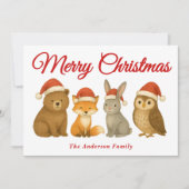 サンタお洒落ハットの森の動物クリスマス シーズンカード (正面)