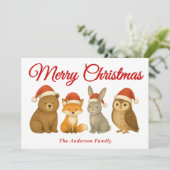 サンタお洒落ハットの森の動物クリスマス シーズンカード (スタンド正面)