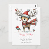 サンタお洒落ハットハッピーホリデーにトナカイ ポストカード (正面/裏面)