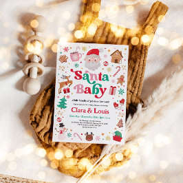 サンタお洒落ベビークリスマスガール赤ちゃんシャワー 招待状