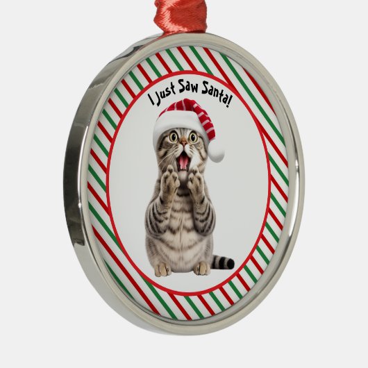 サンタお洒落子猫キュートおもしろいクリスマスキャット メタルオーナメント (右)
