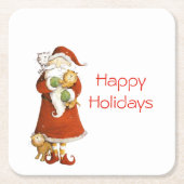 サンタお洒落&キャッツホリデー スクエアペーパーコースター (正面)