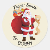 サンタからのギフト包装用カスタム子供名前ステッカー ラウンドシール (正面)