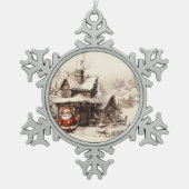 サンタからのクリスマス特別配達 スノーフレークピューターオーナメント (正面)