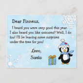 サンタからのポストカード：サンタ帽のホリデーペンギン シーズンポストカード (正面)