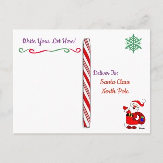 サンタからのポストカード：サンタ帽の赤いユニコーン シーズンポストカード (裏面)