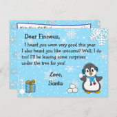 サンタからのポストカード:ホリデーピンキーとスノーボール シーズンポストカード (正面/裏面)