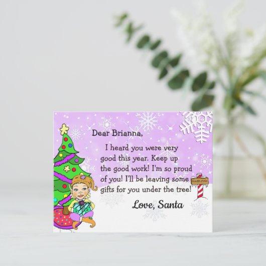 サンタからのポストカード：ホリデーブロンドの女性エルフ シーズンポストカード (スタンド正面)