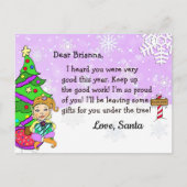 サンタからのポストカード：ホリデーブロンドの女性エルフ シーズンポストカード (正面)