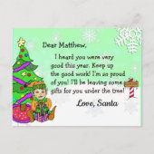 サンタからのポストカード: 金髪のホリデーエルフ シーズンポストカード (正面)
