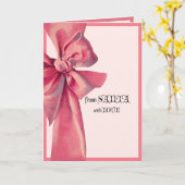 サンタからの大きなピンクの弓 愛のクリスマス カード (黄色い花)