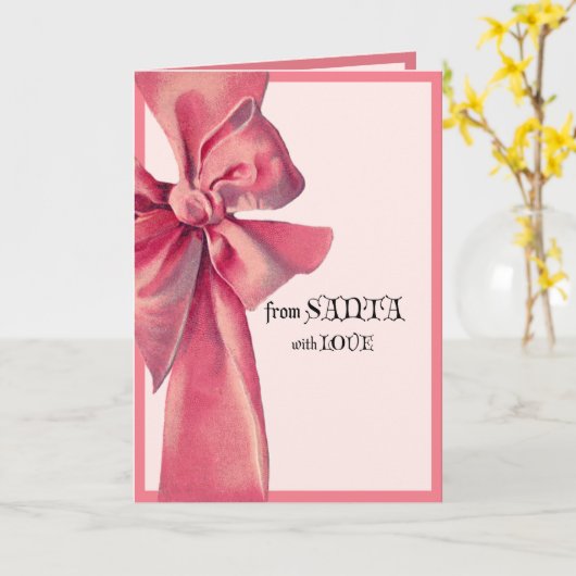 サンタからの大きなピンクの弓 愛を込めて クリスマス カード (黄色い花)