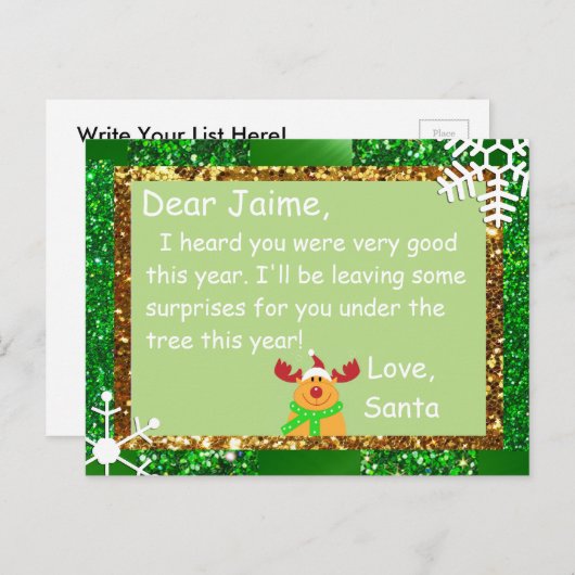 サンタからの子供へのクリスマスの郵便はがき シーズンポストカード (正面/裏面)