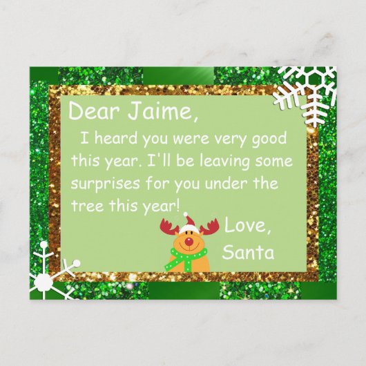 サンタからの子供へのクリスマスの郵便はがき シーズンポストカード (正面)