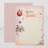 サンタからの手紙 | パステルピンク＆ゴールドスターズ 招待状 (正面/裏面)